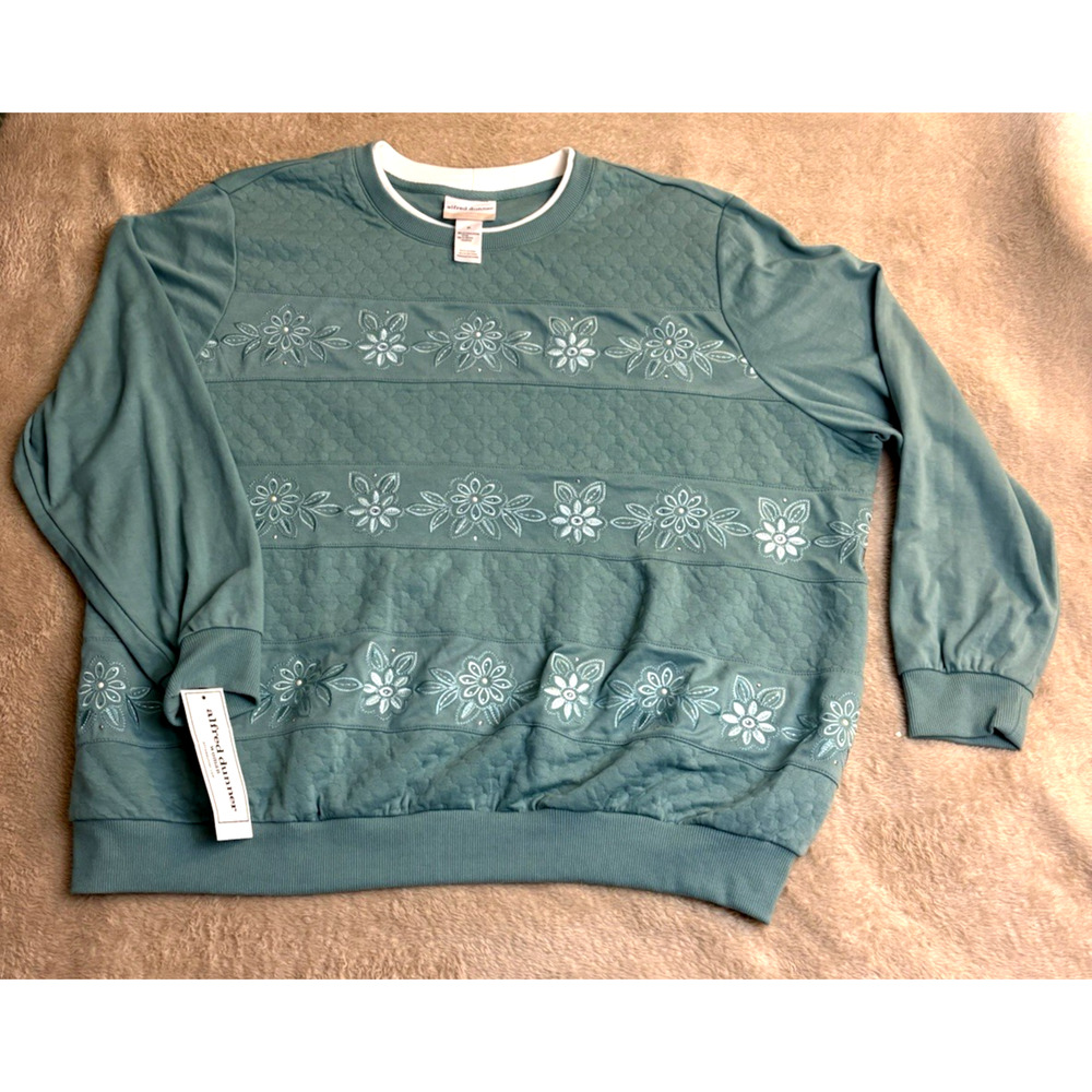 Alfred Dunner Women Plus Size 3X Quilted Embroidered Rhinestone Sweatshirt